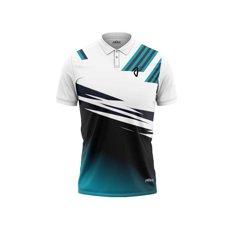 Solid collar Pure Teal & White Color Sports T-Shirt