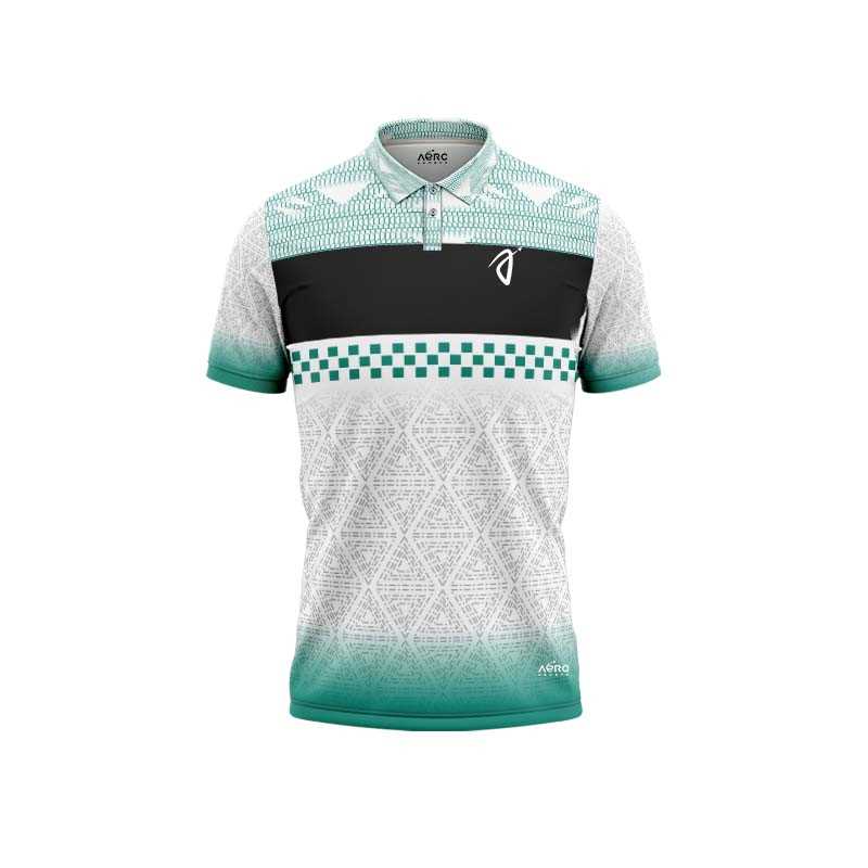 Solid collar Pure Teal & White Color Sports T-Shirt