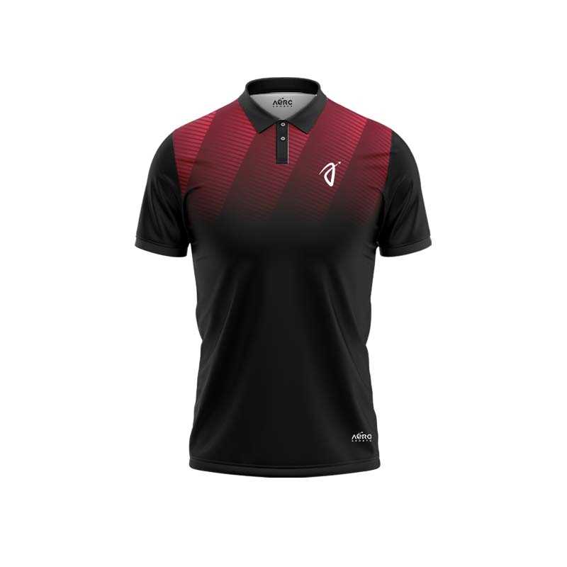 Solid collar Pure Maroon & Black Color Sports T-Shirt