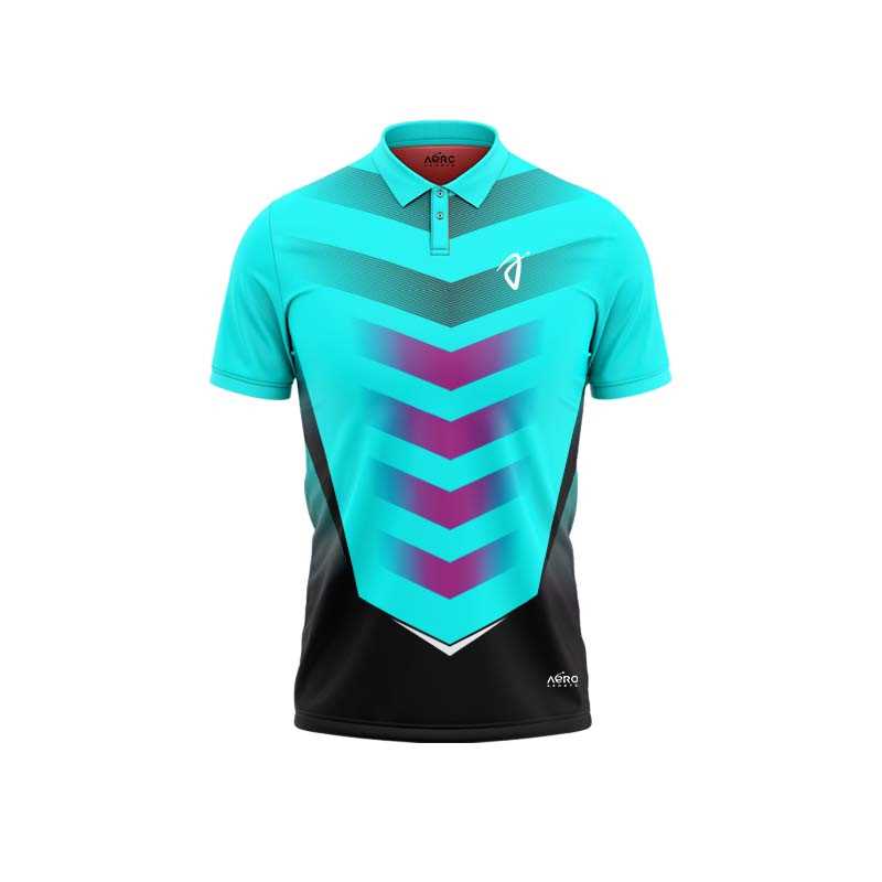 Solid collar Pure Aqua & Black Color Sports T-Shirt