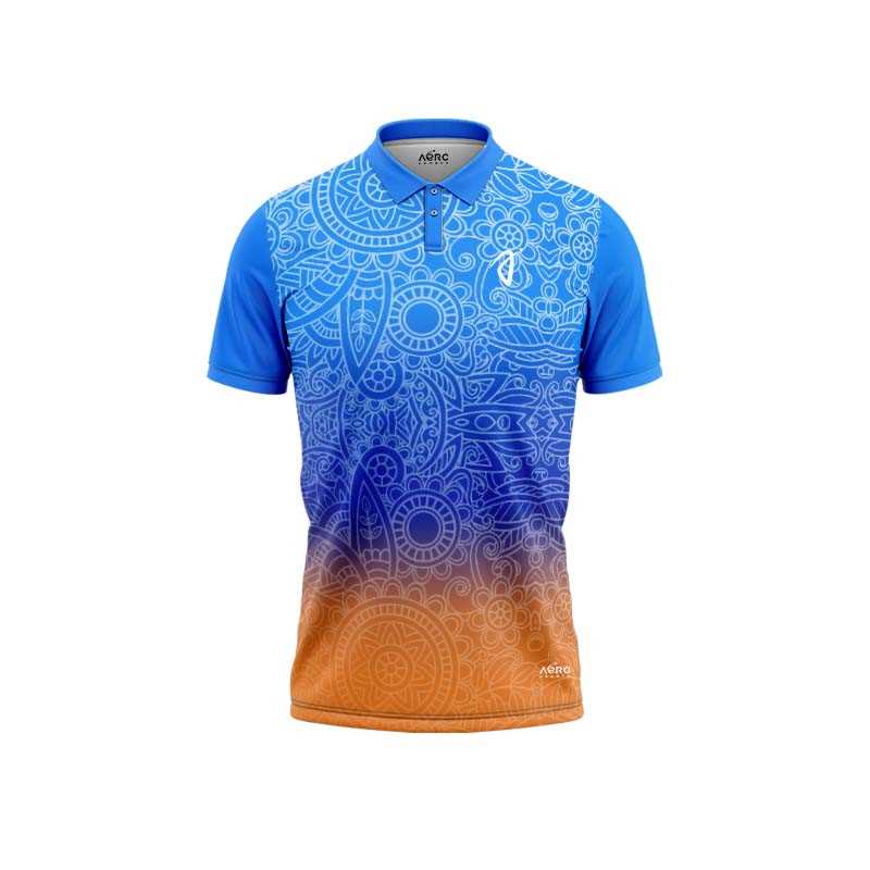 Solid collar Pure Orange & Blue Color Sports T-Shirt