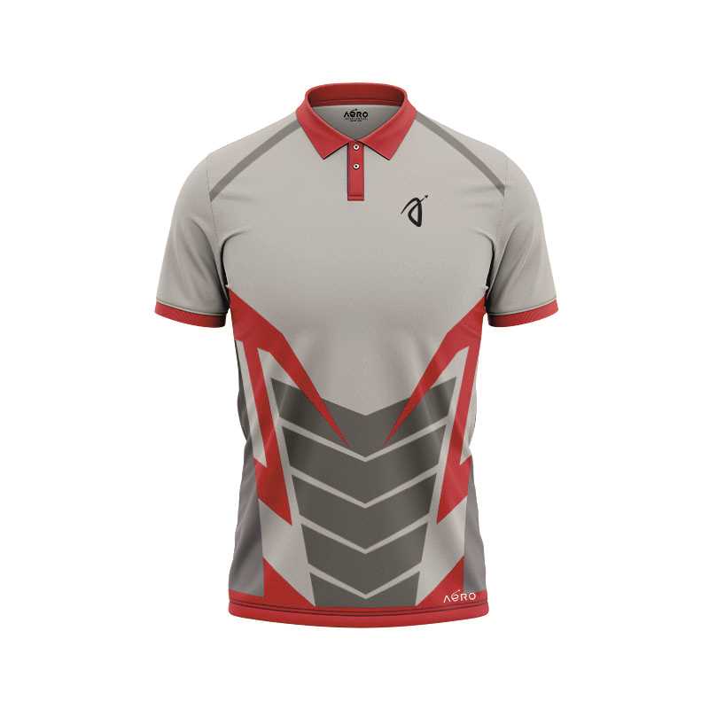 Solid collar Pure Light Gray & Red Color Sports T-Shirt