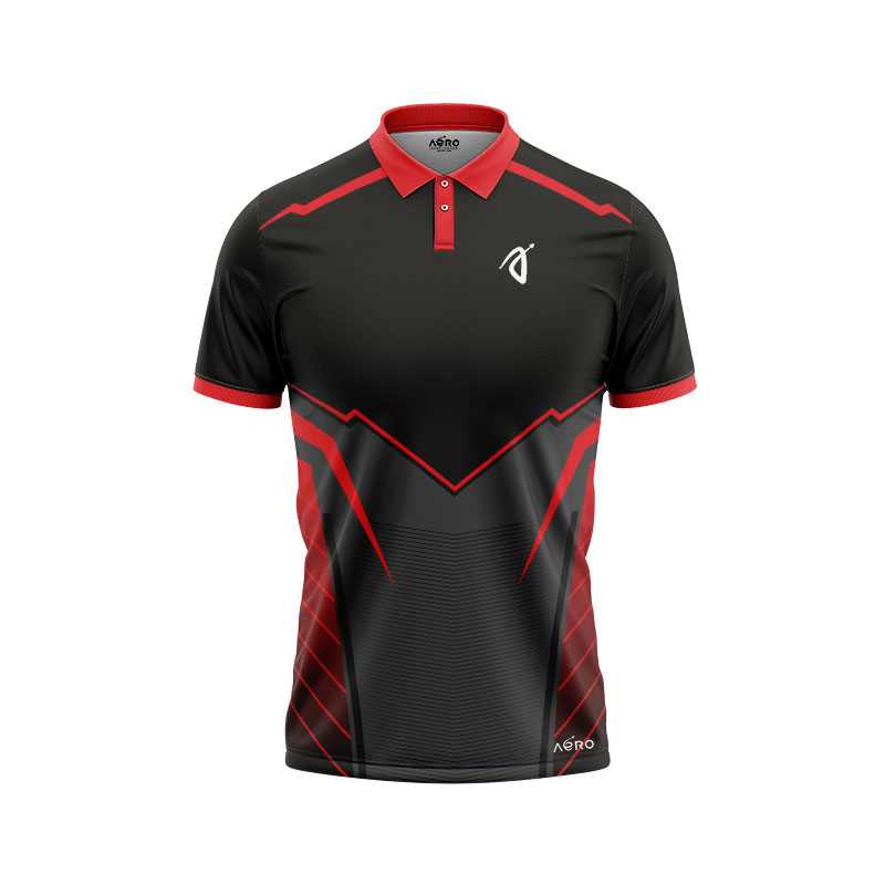 Solid collar Pure Black & Red Color Sports T-Shirt