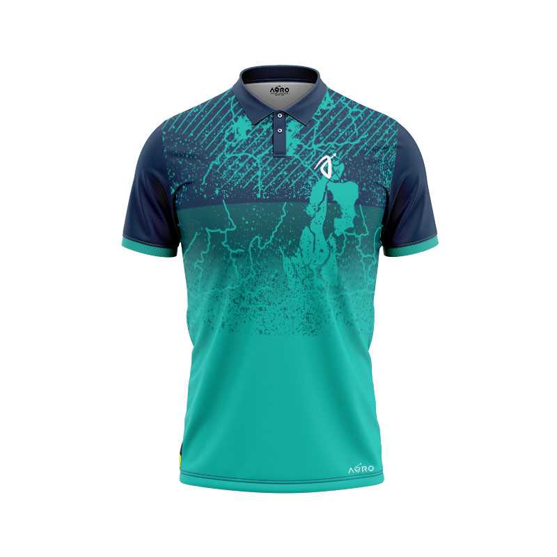 Solid collar Pure Sea Green & Blue Color Sports T-Shirt