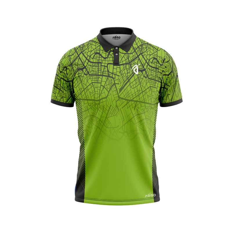 Solid collar Pure Black & Light Green Color Sports T-Shirt