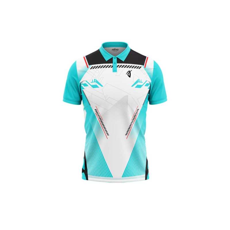 Solid collar Pure Aqua& White Sports T-Shirt