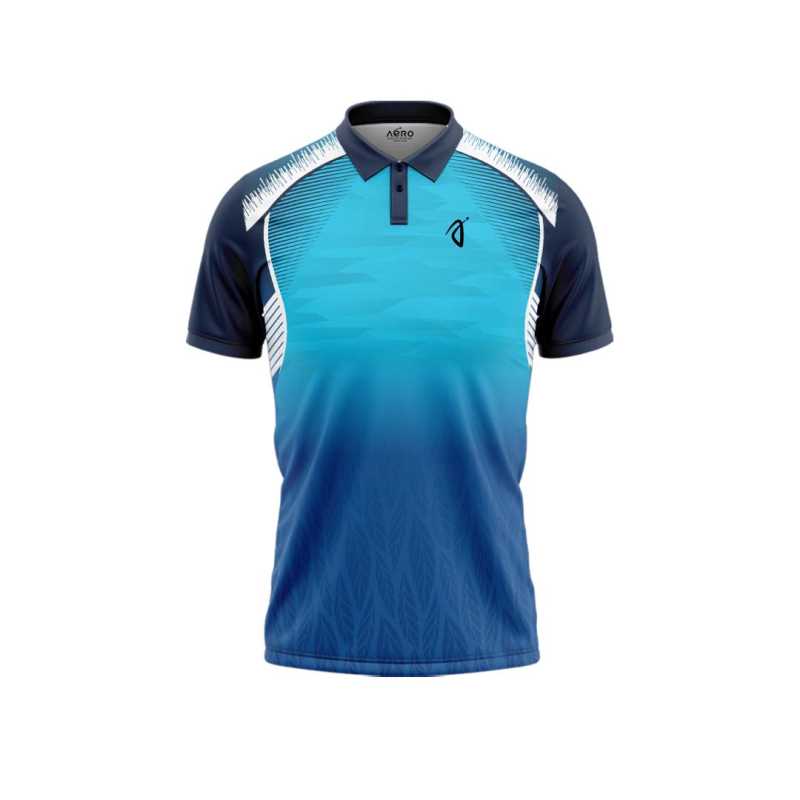 Solid collar Pure Navy Blue & Aqua Sports T-Shirt