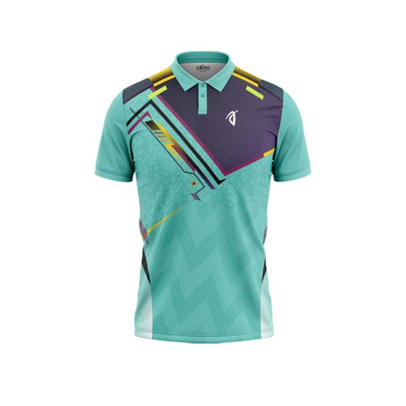 Solid collar Pure Aqua Green & Purple Blue Sports T-Shirt