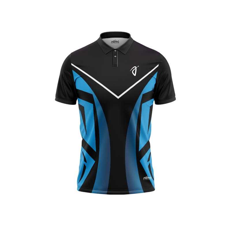 Solid collar Pure Black & Blue Color Sports T-Shirt