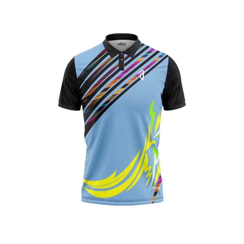 Solid collar Pure Sky blue & Black Color Sports T-Shirt