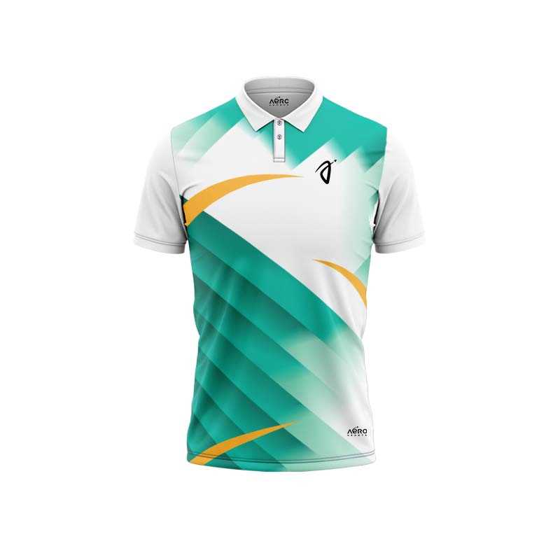 Solid collar Pure Sea Green & White Color Sports T-Shirt