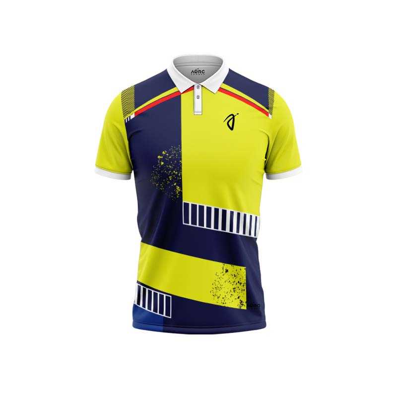 Solid collar Pure Yellow & Navy Blue Color Sports T-Shirt