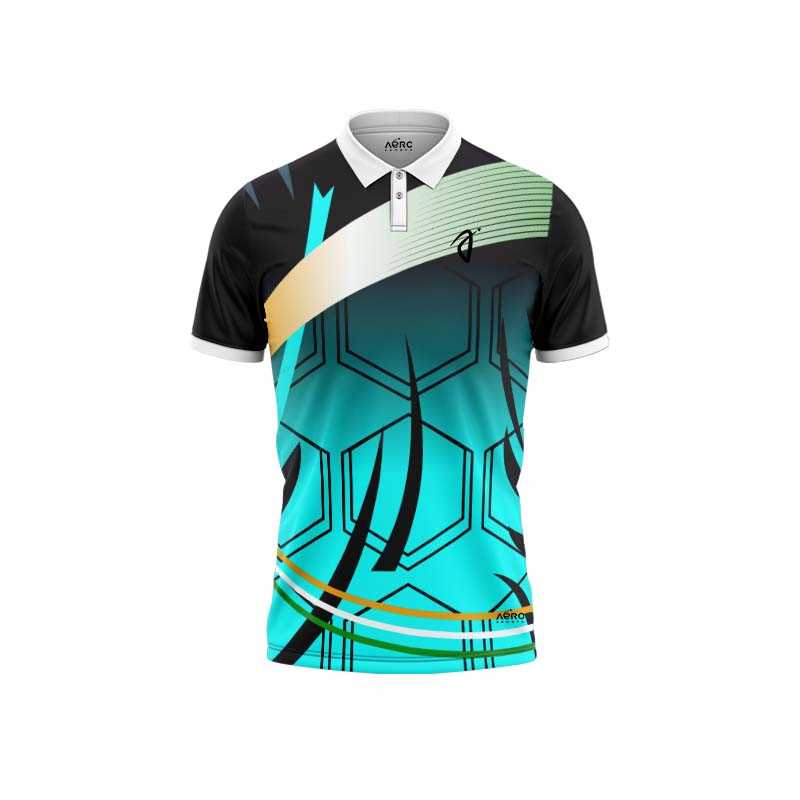 Solid collar Pure Sea Green & Black Color Sports T-Shirt